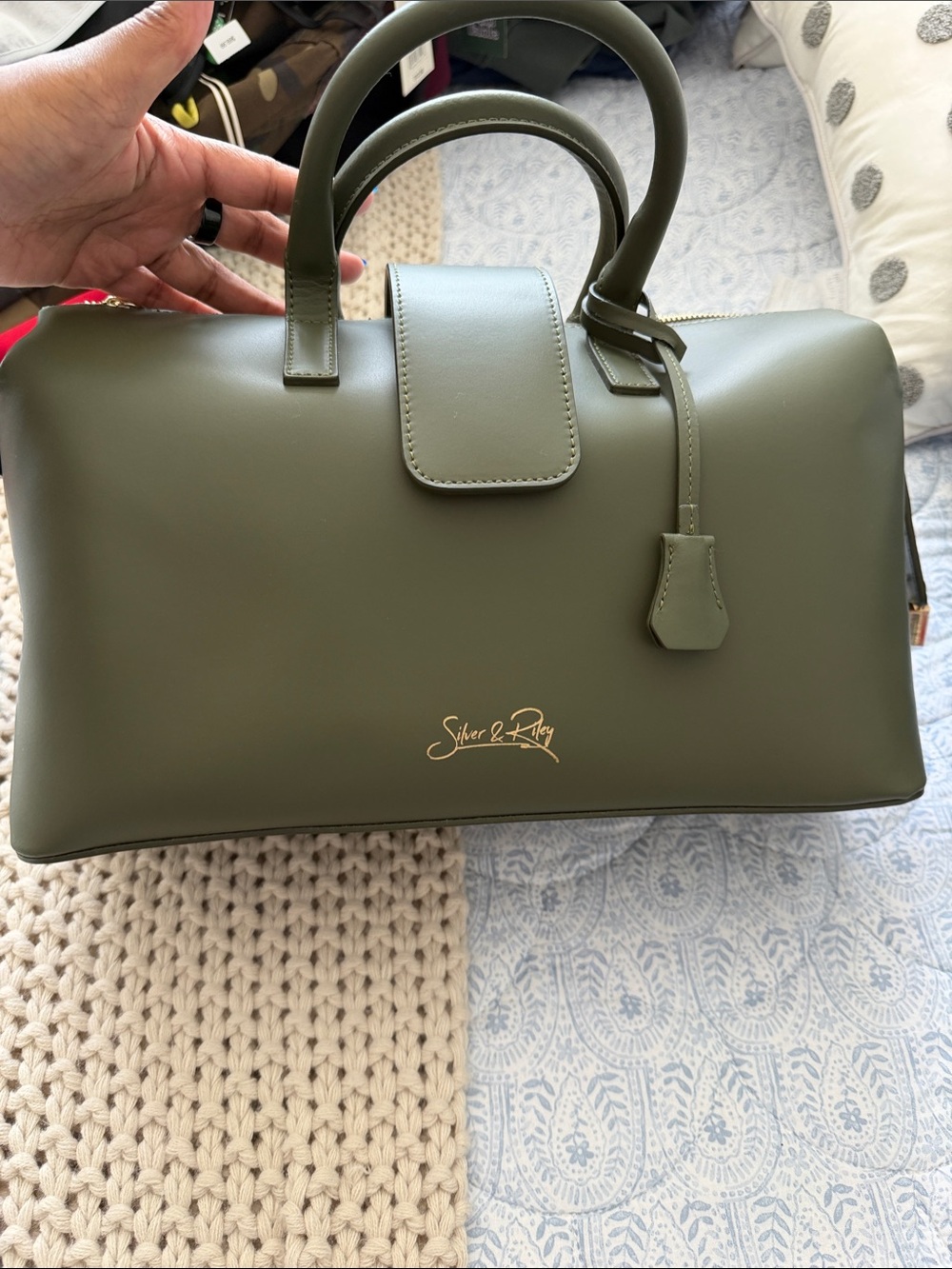 SILVER & RILEY Olive Green Structured Top-Handle Satchel - Picture 5 of 12